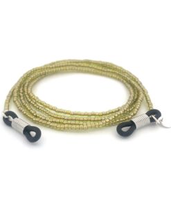 Brillenkette in Gelb-Grün mit transparentem Schimmer – entworfen vom Zürcher Designer Felix Doll, handgefertigt in Nepal, Modell Lime Glow von OBO Zürich.