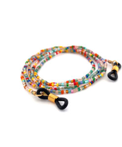 Bunte Brillenkette aus japanischen Glasperlen – handgefertigt in Nepal, Modell Rainbow von Felix Doll OBO Zürich.