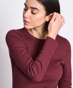 Detailansicht Hals MURI Longsleeve Intense Rust, Rundhalsausschnitt